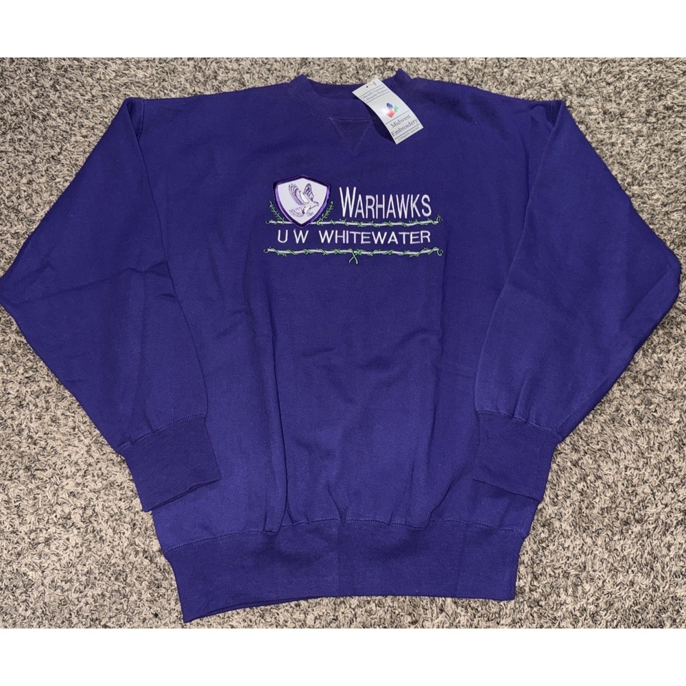NEW Wisconsin-WhiteWater Warhawks NCAA Midwest Embroidery Crewneck (Large)